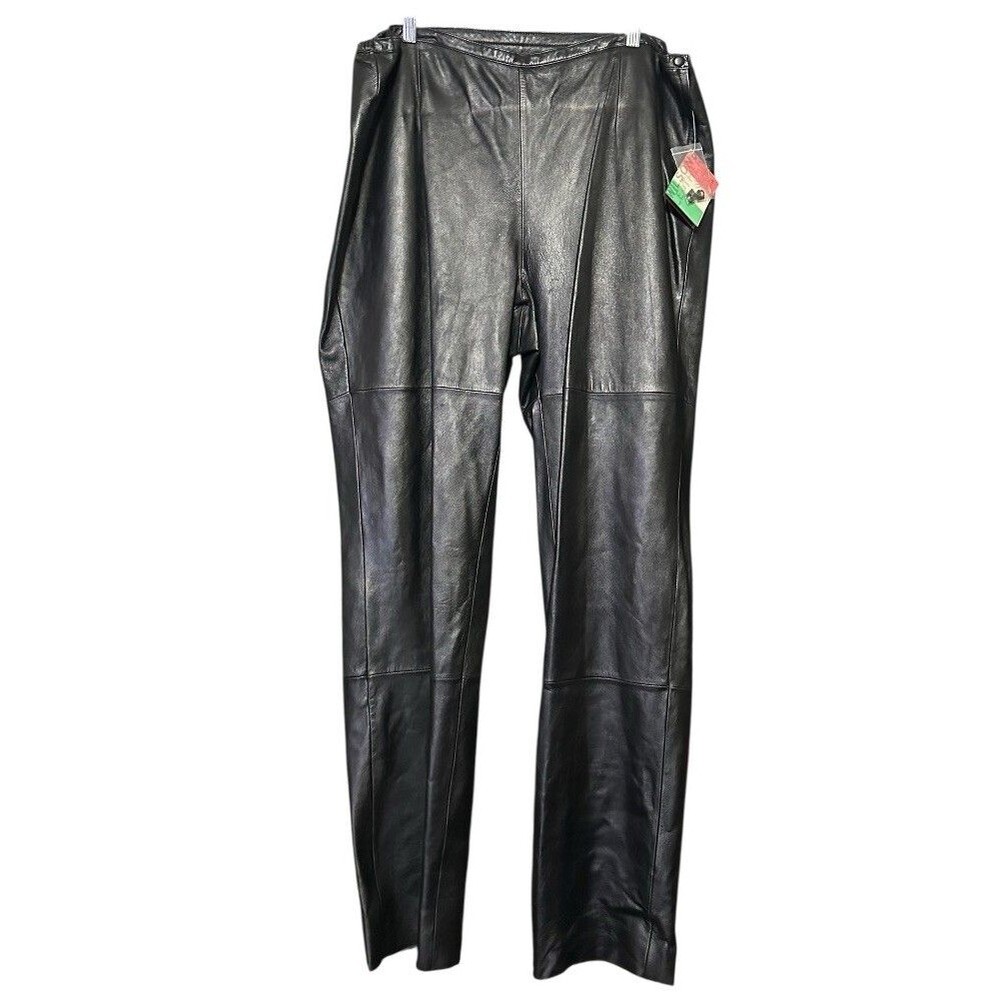 Pelle Studio Wilsons Black Leather Pants Womens 22 Elastic Waist Italy New